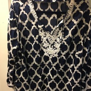 Navy Print Blouse